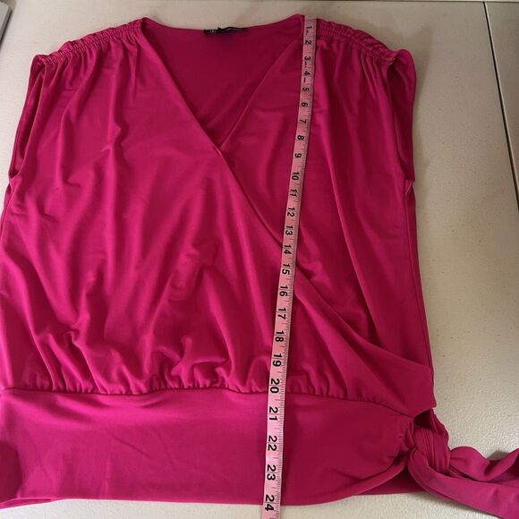 INC International Concepts Top Size Medium Pink Surplice Tie Waist Cap Sleeves - Picture 5 of 12